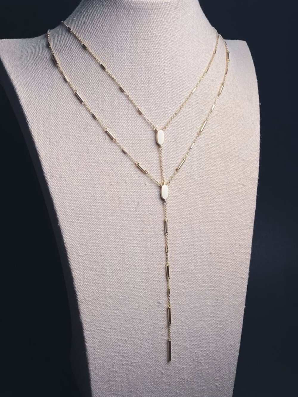 Kendra Scott Adelia Gold Tone Dainty Minimalist Double Chain Y Drop Necklace - Picture 10 of 12